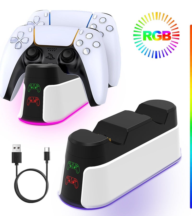 PS5 Controller Charging Dock with RGB Lights & Fast Charge, Secure Click-in Design, LED Indicators, Includes USB-C Cable - Image 1